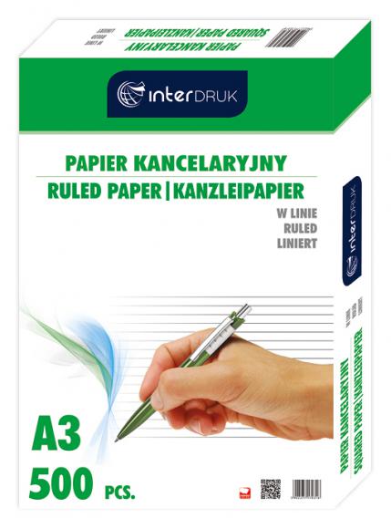 Papier kancelaryjny w linie, A3, 500 kartek