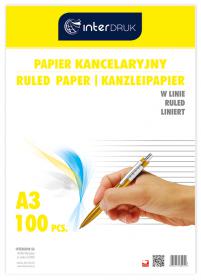 Papier kancelaryjny w linie, A3, 60 g, 100 kartek